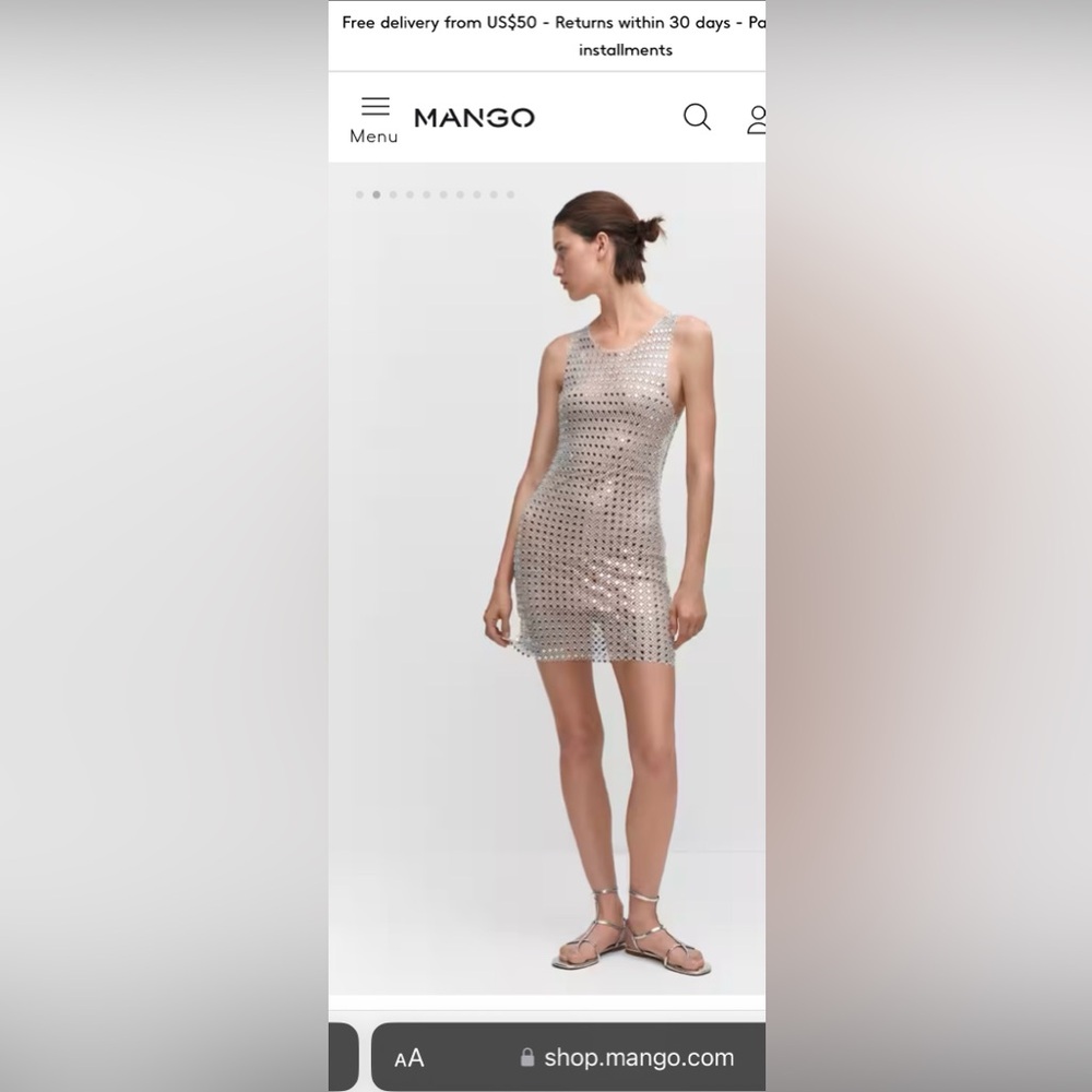 Mango crystal mesh silver dress